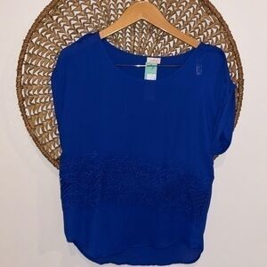 Pixley Eskiva crochet cutout blouse cobalt blue size small nwt